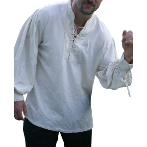 Morgan pima cotton pirate shirt, lace-up neck and cuffs, in white