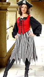 Striped pirate skirt with handkerchief hem--wear alone or over a longer skirt of contrasting color.  Shown in black and white, also available in red and white, black and red stripes.