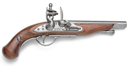 18th Century French Pirate Flintlock Pistol in antique gunmetal finish