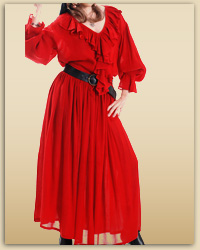 Grace OMalley pirate skirt in red, shown with a Wisna shirt.