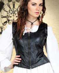 Bedlow bodice in faux leather, zip front, lace-up back.