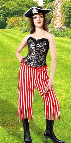 Pirate Wench Pants in red and white stripes.