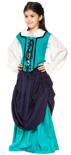 Girls double skirt, navy and turquoise