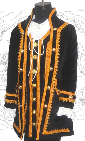 Boys' Capt Jack Coat, black velvet with gold braid and button trim