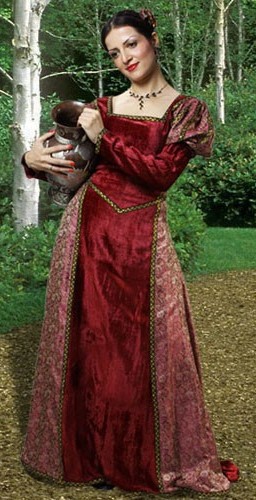 Rose Princess Dress in lush rose velvet with rose-patterned brocade.