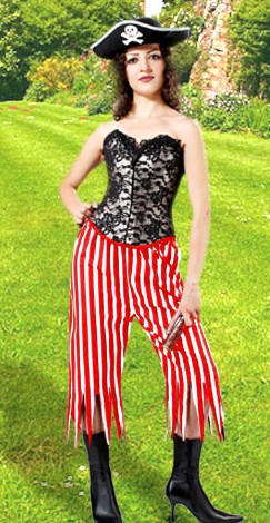 Ladies pirate pants in red and white stripes.