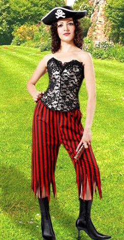 Ladies pirate pants in red and black stripes.