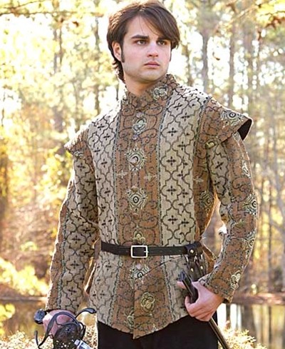 Royal Court Renaissance Doublet in rich, heavy brocade with antiqued buttons.  Sizes S-XL.