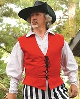 17th Century-style lace-up pirate vest in red, also available in green and navy.