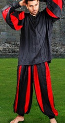 European Medieval Pants in black and red stripes.