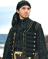 Pirate Vest in black velvet with button and braid trim.