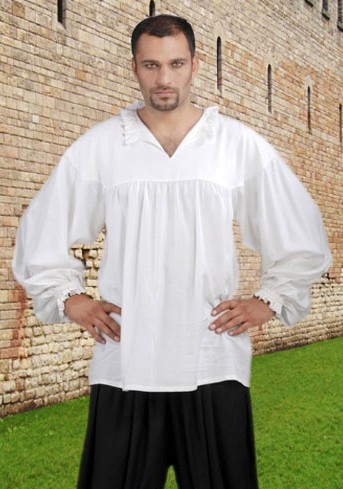 Ealry Renaissance Pirate Shirt in white, also available in black.