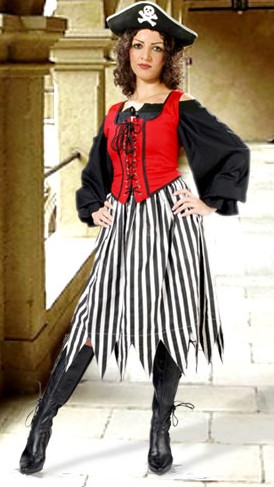 Striped Pirate Skirt in black and white stripes.  Also available in red-white and red-black stripes.