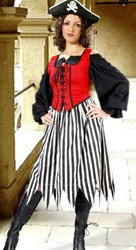 Striped pirate skirt with handkerchief hem--wear alone or over a longer skirt of contrasting color.  Shown in black and white, also available in red and white, black and red stripes.