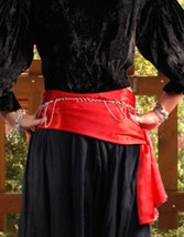 Satin Pirate Bandana-Sash in Red.  6 other colors available. 100 inches long,  20 inches wide.