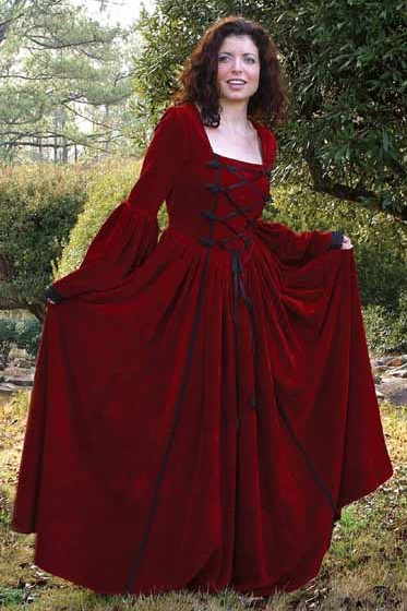 Scarlet Dream Gown in heavy red velvet, full length view