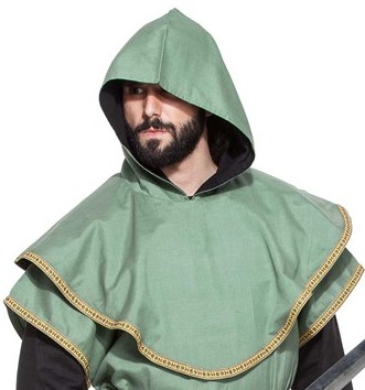 Medieval huntsman/archer hood in green linen.