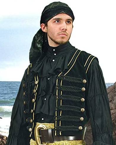 Pirate vest, Napoleonic style,  black with gold trim.