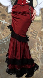 Victorian Countess Skirt, burgundy with black lace.