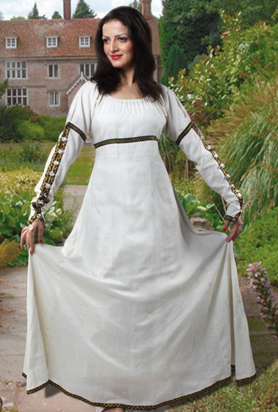 Forest Princess Dress in off-white natural flax linen, also available in soft green.