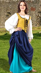 Tavern Wench ensemble includes double skirt, reversible bodice with front and back laces, thigh-length Classic chemise.