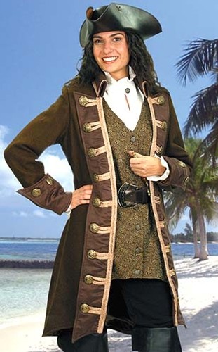Mary Read pirate coat in brown with tan suede trim.