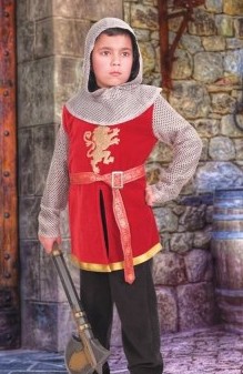 Sir Lancelot knightly tunic with faux chainmail sleeves anc cowl