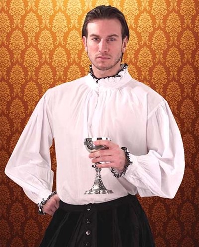 White Period Shirt with black-edged Tudor collar and cuffs.
