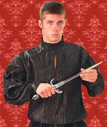 Lord of Essex Tudor-style shirt of black crinkled polyester