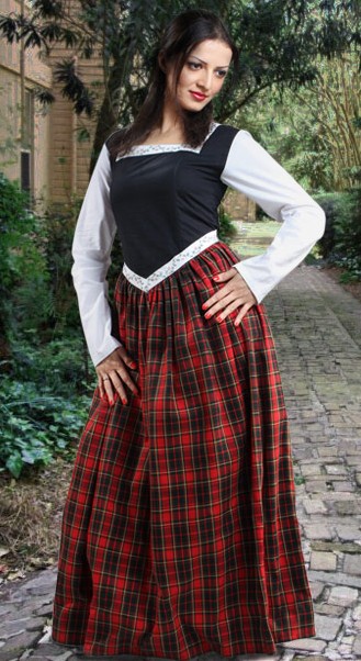 Highlands Dress with red tartan skirt that  matches our Union kilt.