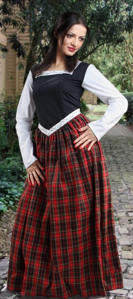 Highland Dress looks like a skirt, bodice and chemise, but is a one-piece dress!  
