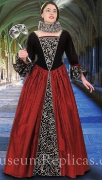 Commedia del'arte Gown in black velvet and red taffeta.