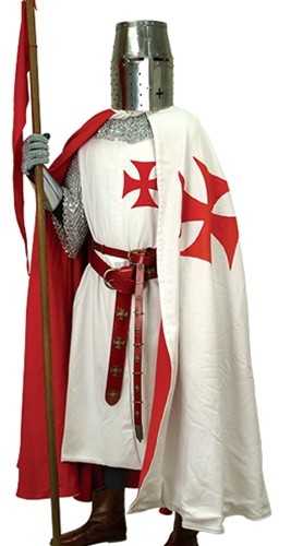 Knights Templar tunic in white cotton with red appliqued Maltese cross.