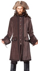 Calico Jack pirate captain coat in brown velvet.