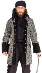 Capt. DeBouff coat, black and white brocade with black velvet cuffs.