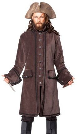 Calico Jack pirate coat in brown velvet.