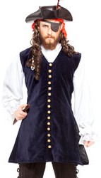 Capt. Worley pirate vest in navy velvet with gold buttons.