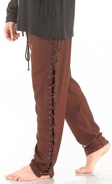 Men's lace-up pants in chocolate.