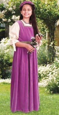 Girls Maiden dress in purple velvet.