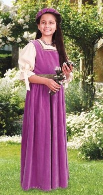 Girl's Maiden Overdress in purple velvet.