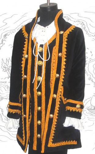 Boy's Capt Jack pirate coat and vest  in black with gold braid.