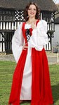 Fair Maiden dress in red and Celtic chemise with lace trim on sleeves.  Dress comes in red, green or blue and sizes to XL.  Chemise is white only, one size fits all.