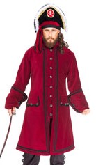 Capt Lowther pirate coat in burgundy velvet.