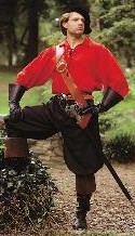 Knee Breeches in black polycotton blend, tie strap at waist, legs lace on calves just below the knee.