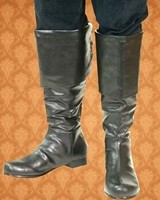 This is a great boot for a pirate or a cavalier.  Soft synthetic leather in black.