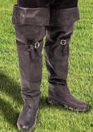 Soft black leather boot with a large fold-over cuff to wear up or down.  All rubber, non-slip sole and heel.