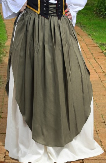 Apron skirt--full skirt with separate over-apron that laces up the sides.  Great look for a tavern wench.