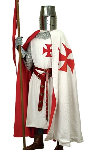 Knight Templar Outfit, Tunic, Cape, knightly belt, crusader helmet and chain mail.