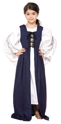 Girls Fair Maiden overdress, navy, also in red and green