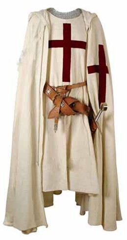 Crusader Cape, heavy white cotton with red embroidered cross.